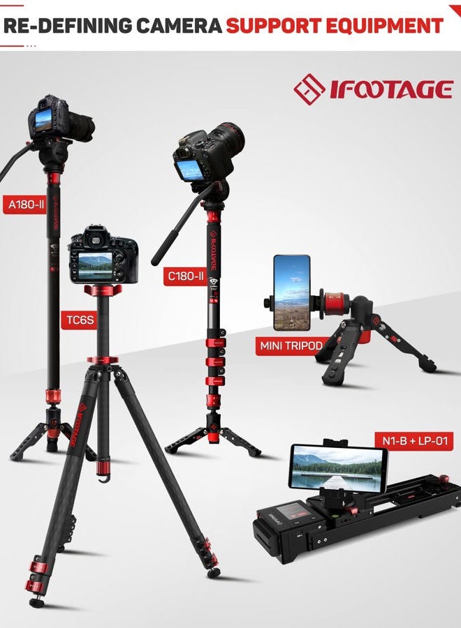 Ifootage مونوبود فيديو احترافي 71" مصنوع من الألمنيوم مع قاعدة دعم ثلاثية قابلة للطي متوافقة مع كاميرات DSLR - Image 5